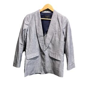 J. Crew Gray Unstructured Shawl Collar‎ Cotton Linen Women's Blazer Size 4